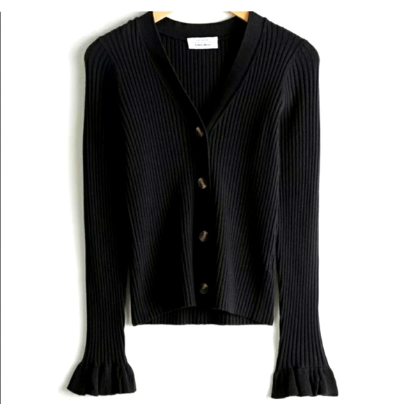 & Other Stories Black Ribbed Ruffle Cardigan - Picture 2 of 10